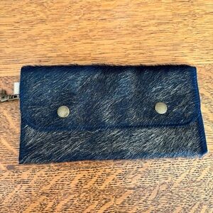 Alex Carol Navy Gold Leather Keychain Snap Western Boho Coastal Cowgirl Pouch